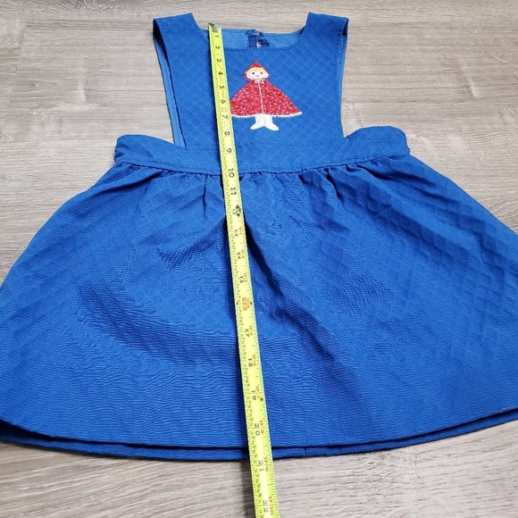 VINTAGE 1960s Pinafore Little Girl Applique Blue Jumper Dress Retro 3T - Picture 3 of 9